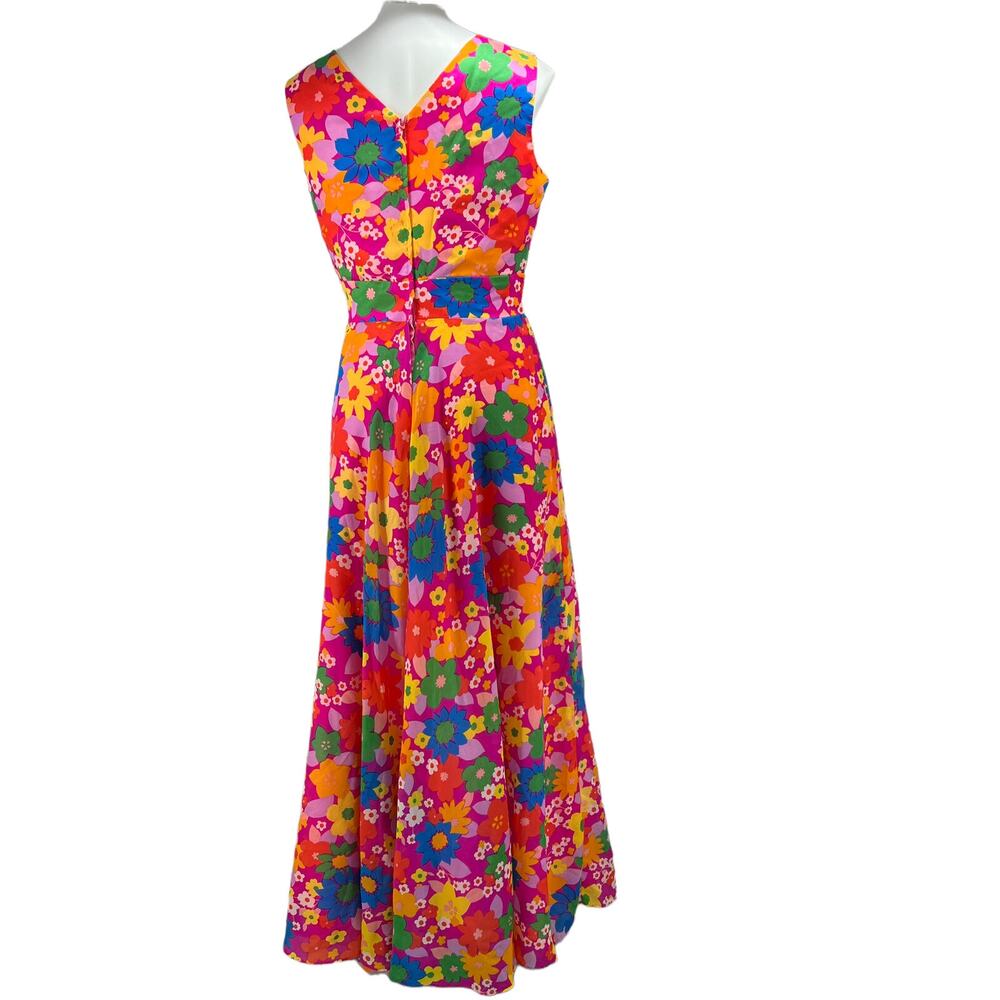 Montgomery Ward Vintage Vibrant Floral Pink V Neck Sleeveless Maxi Dress Size 16 - Picture 5 of 13